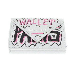 BALENCIAGA Wallet Graffiti Leather Street Art White Pink Pop Un